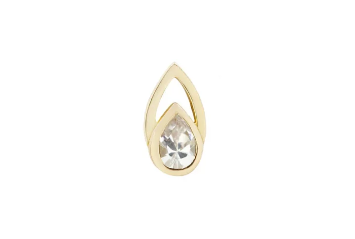 Echo CZ Threadless End – Buddha Jewelry – echte 14k massief gouden piercing met peer-cut Swarovski CZ