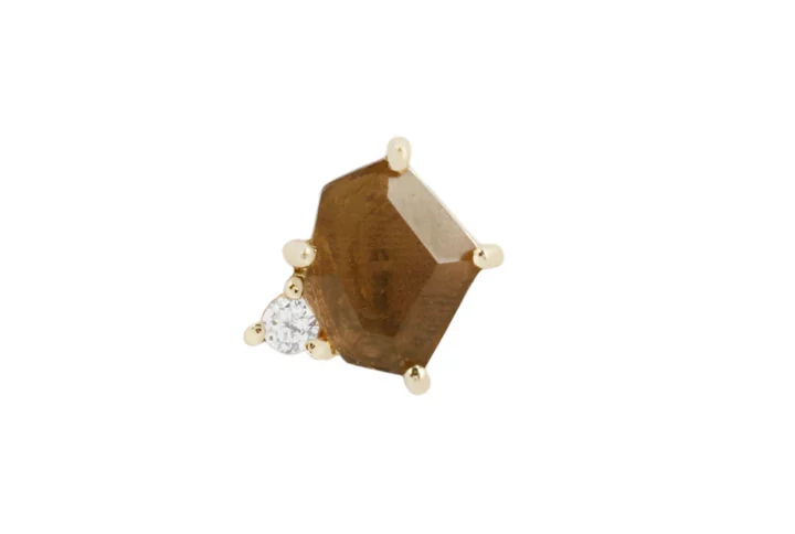Elicit Smoky Quartz + CZ Threadless End – Buddha Jewelry – echte 14k massief gouden piercing met driehoekige rookkwartssteen en 1 mm CZ