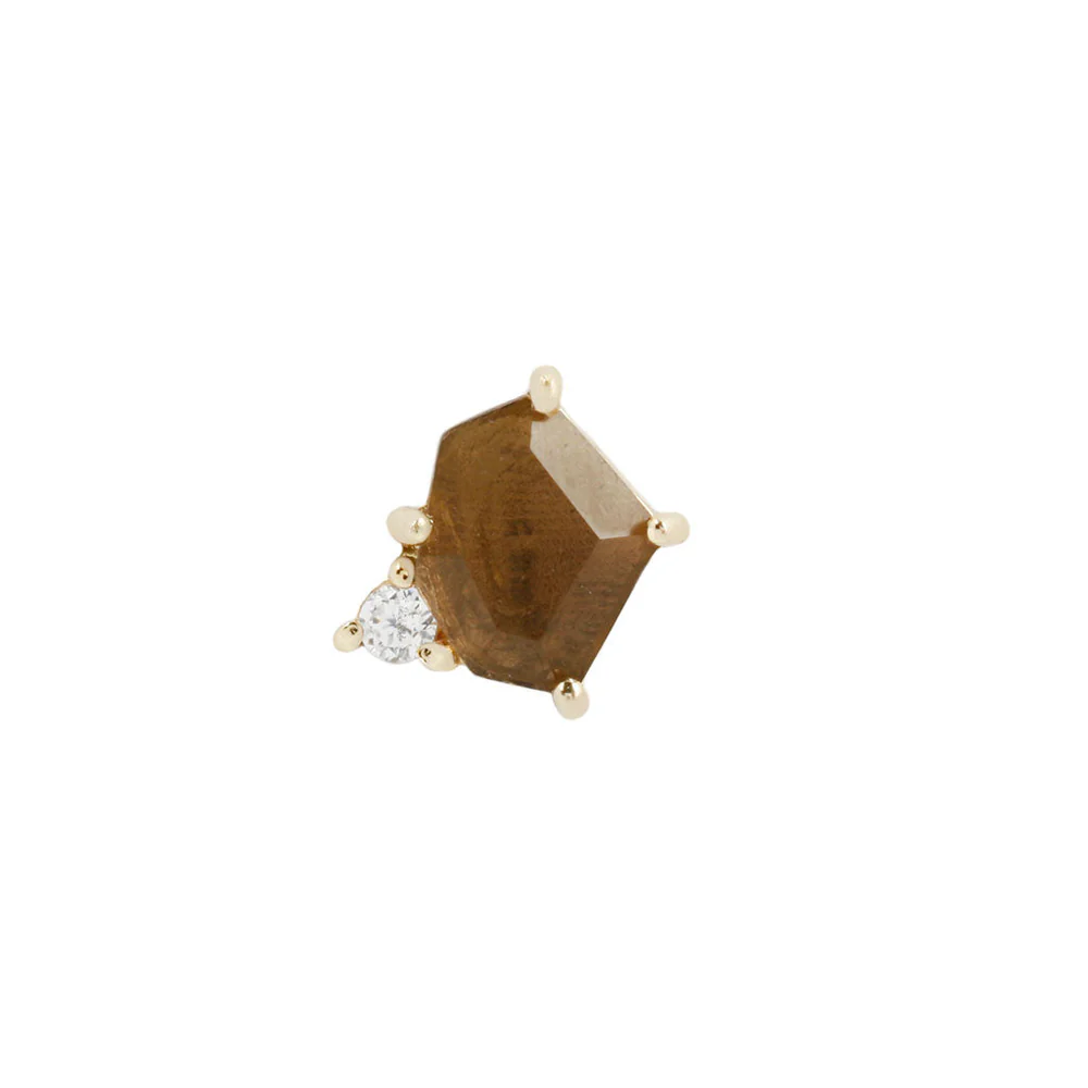 Elicit Smoky Quartz + CZ Threadless End – Buddha Jewelry – echte 14k massief gouden piercing met driehoekige rookkwartssteen en 1 mm CZ