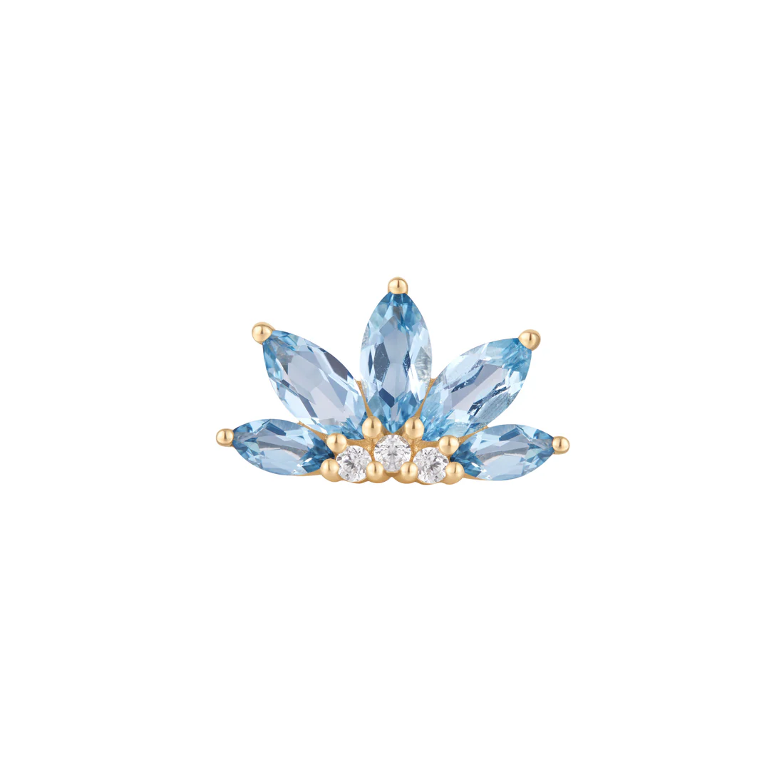 Valentina Threadless End van Buddha Jewelry in 14k goud met London Blue Topaz en CZ, verkrijgbaar bij Piercing Studio Dodeka in Tilburg