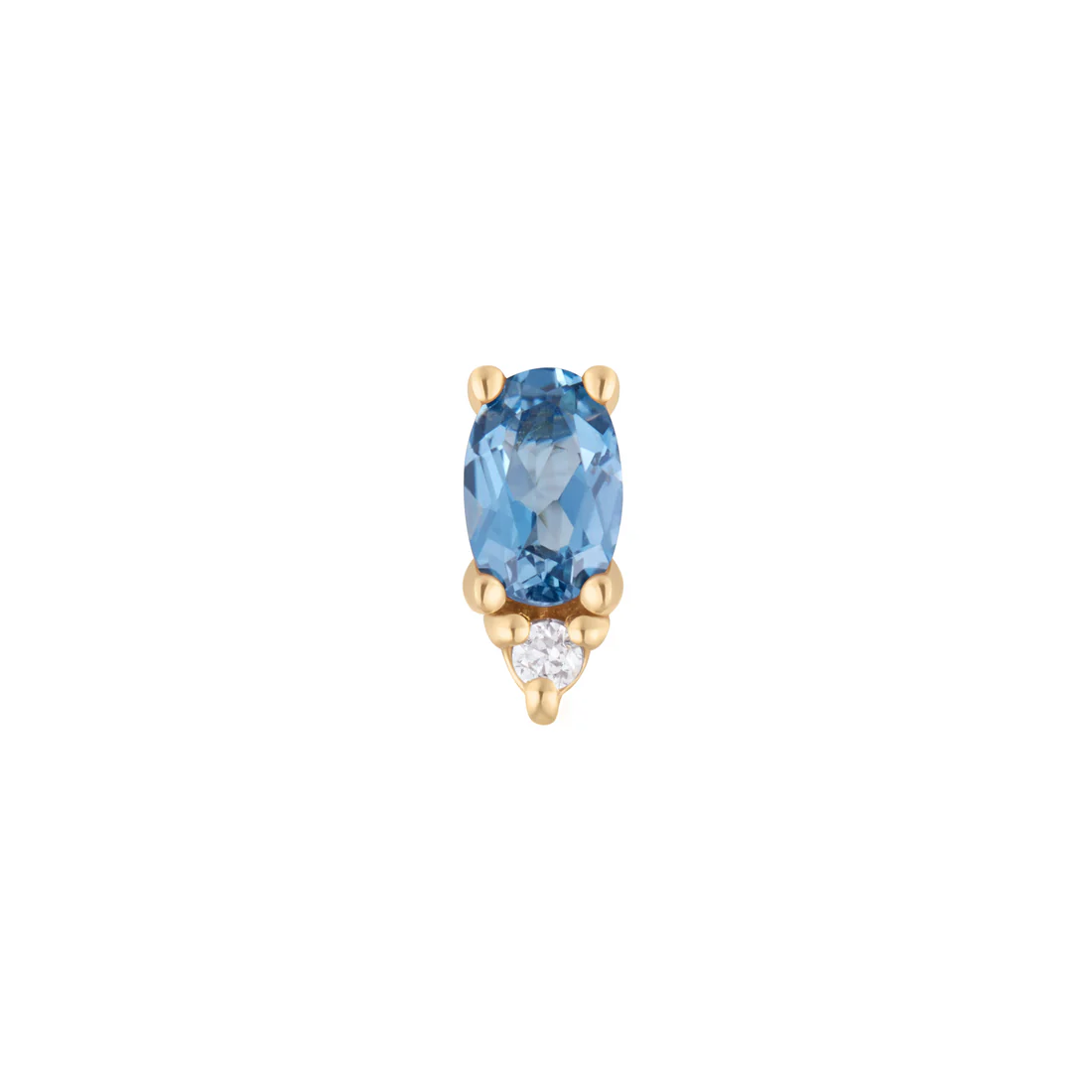 Desden Threadless End van Buddha Jewelry in 14k goud met London Blue Topaz en CZ, verkrijgbaar bij Piercing Studio Dodeka in Tilburg