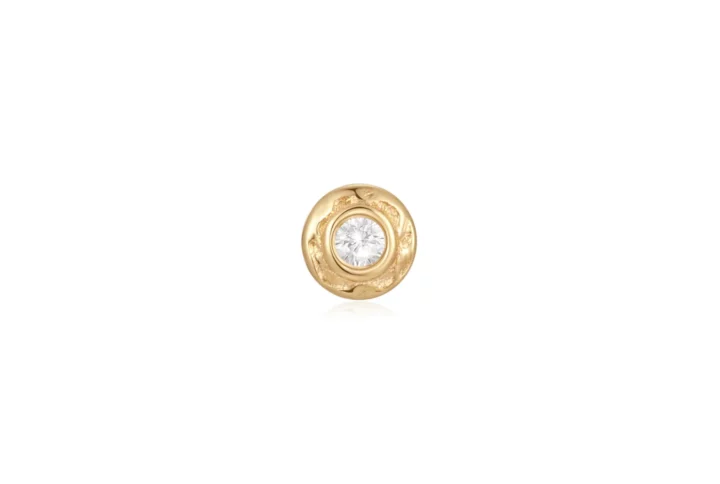 Ember Rocco Threadless End van 14-karaats goud met witte CZ, verkrijgbaar bij Piercing Studio Dodeka in Tilburg
