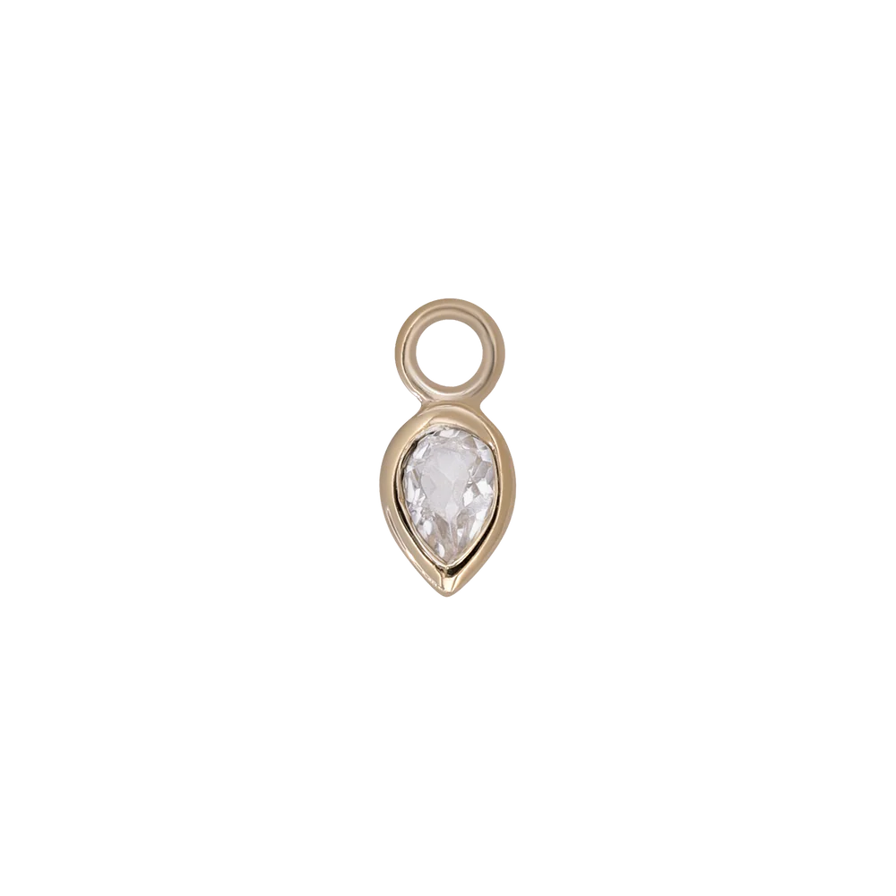 Emma 14K gouden pear cut gemstone charm in witte topaas