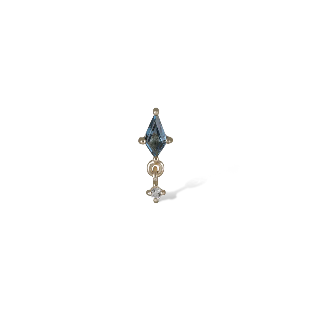Lyra 14K gouden kitevormige London blue topaas charm met witte topaas