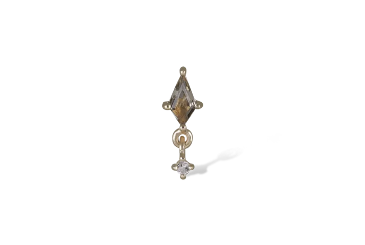 Lyra 14K gouden kitevormige smoky quartz charm met witte topaa