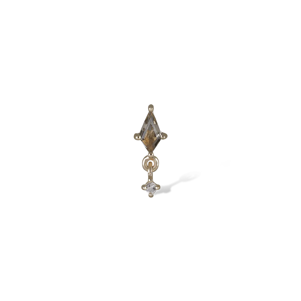 Lyra 14K gouden kitevormige smoky quartz charm met witte topaa